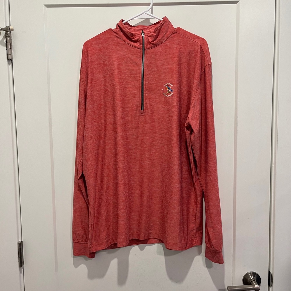 Straight Down Mens Large Red Heather Chicago Highlands 1/4 Zip Golf Pullover